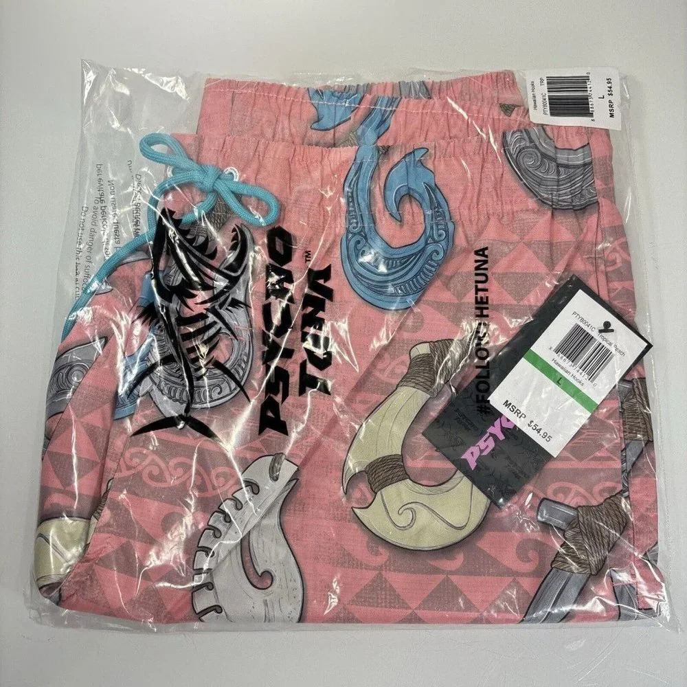 Psycho Tuna Blush Pink Hawaiian Hooks Print Board Shorts Swim Trunks XL NWT - Picture 5 of 7